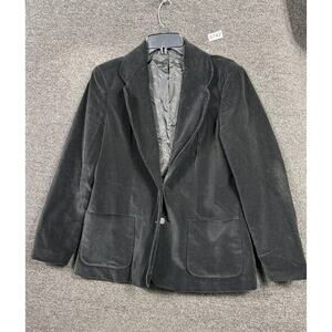 Mulberry Street Blazer Womens 11/12 Black Velvet Button Front Patch Pockets